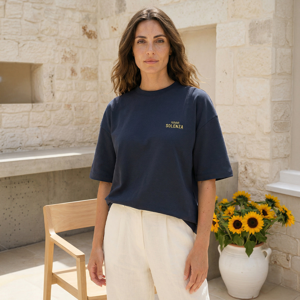 T-shirt Oversize Bleu Nuit Unisexe en coton Bio Épais.